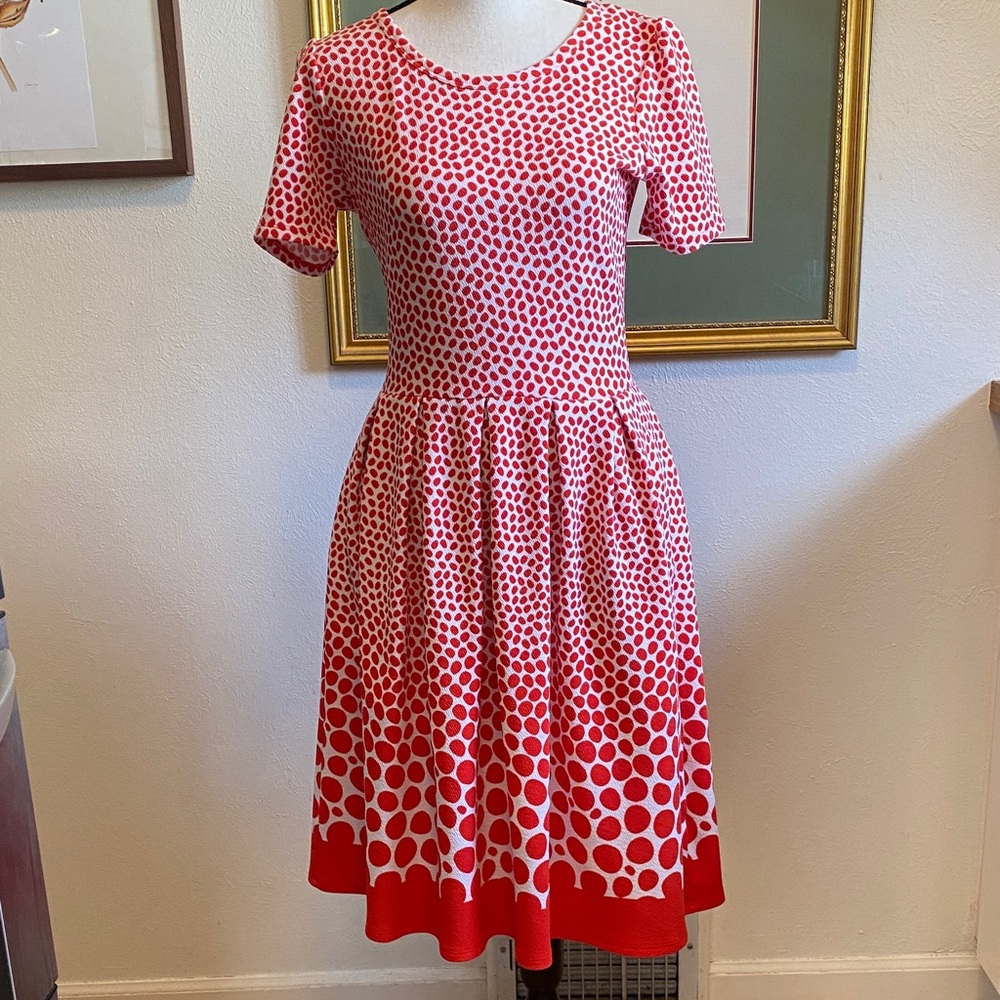 LuLaRoe Retro Red and White Polka Dot Midi Dress